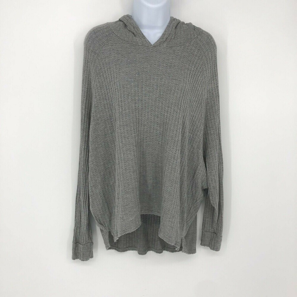 Chaser Gray Knitted Thermal Pull Over Hoodie Lightweight Pop Over Shirt Size L